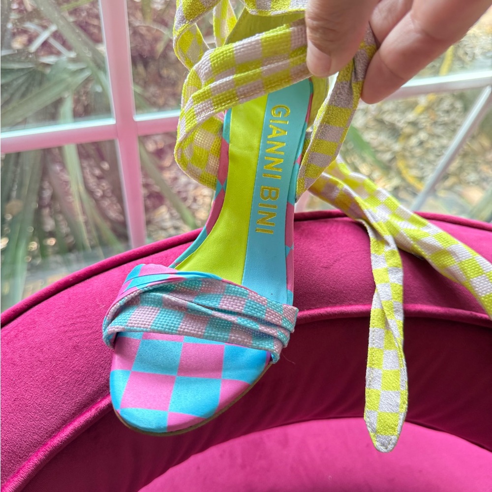 Gianni Bini Pink and Blue Checkered Sandals
